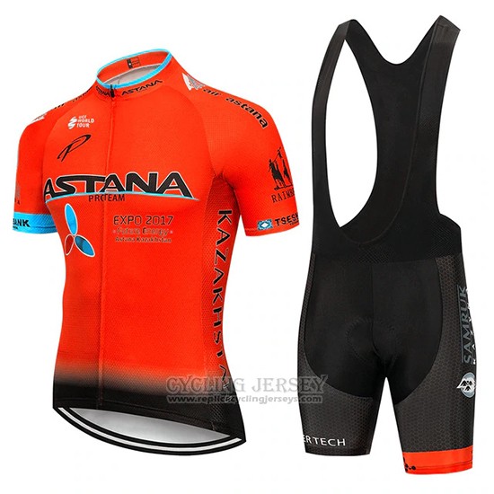 2019 Cycling Jersey Astana Orange Short Sleeve and Bib Short
